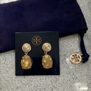 TORY BURCH Gold Faux Pearl Crystal Drop Earrings